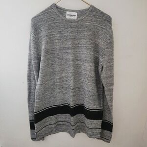 Cedarwood State Mens Gray Striped Long Sleeve Cotton Knit Sweater Medium